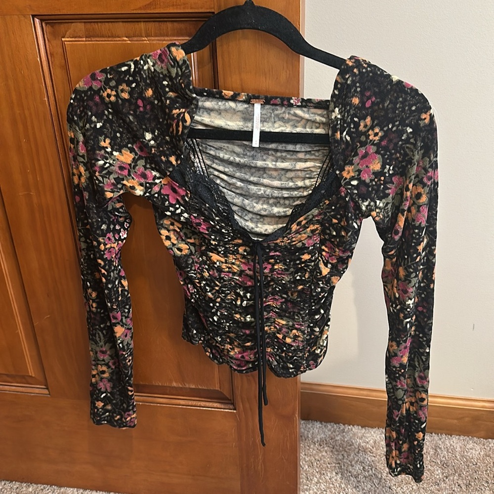 Free People Multicolor Floral Ruched Blouse